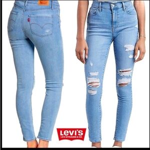 Levi's Women's Sky Blue Ripped Skinny Jeans